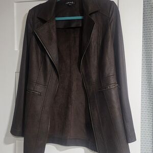 CHARLIE B Women's Dark Brown Faux-Leather Jacket Size M